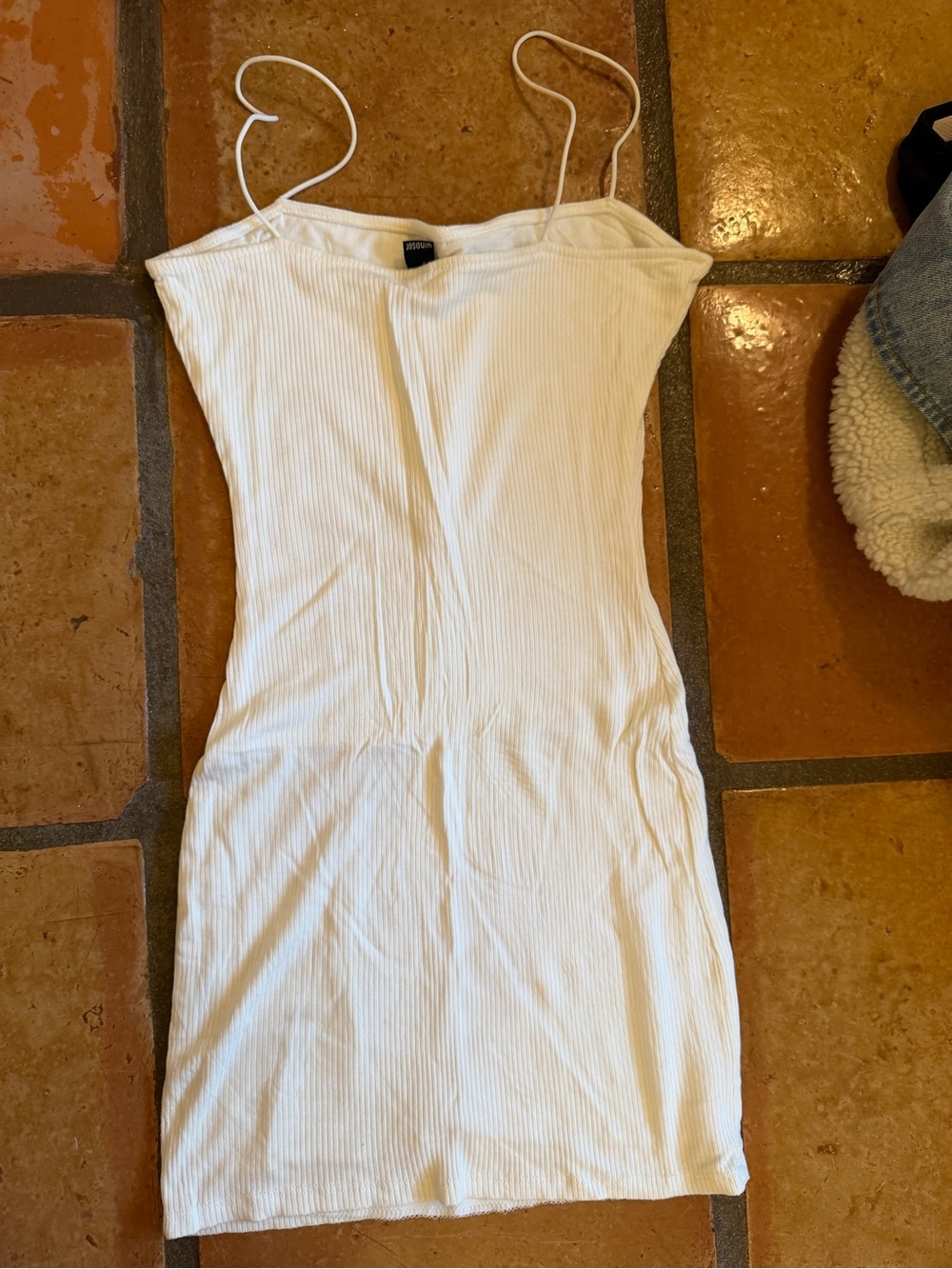 Windsor White Ribbed Spaghetti Strap Mini Dress